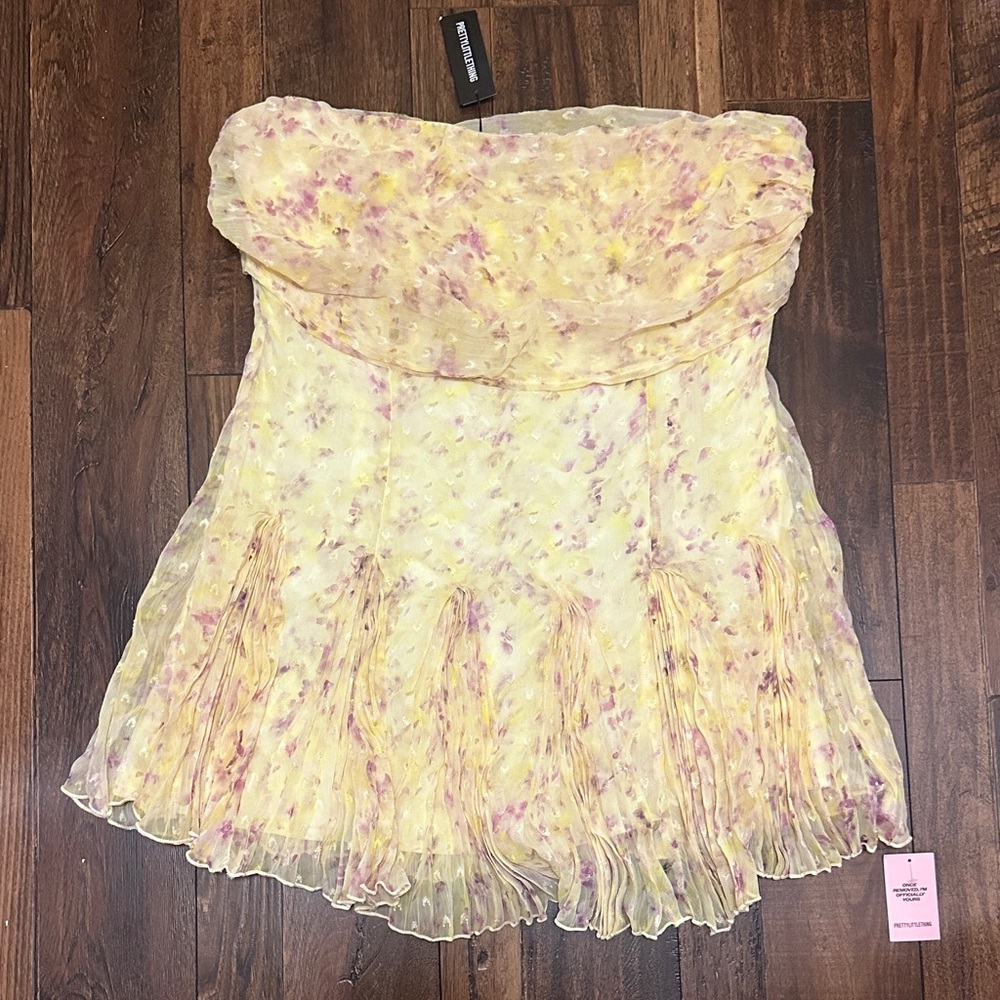 PrettyLittleThing Yellow and Pink Floral Mini Dress
